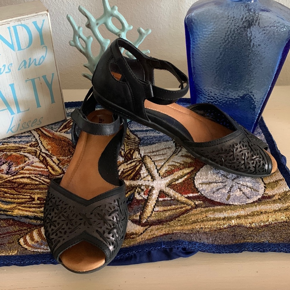 EARTH PANGEA BLACK / PEWTER MARYJANE SANDALS GU SZ 9B(WIDE) SUMMER SPRING